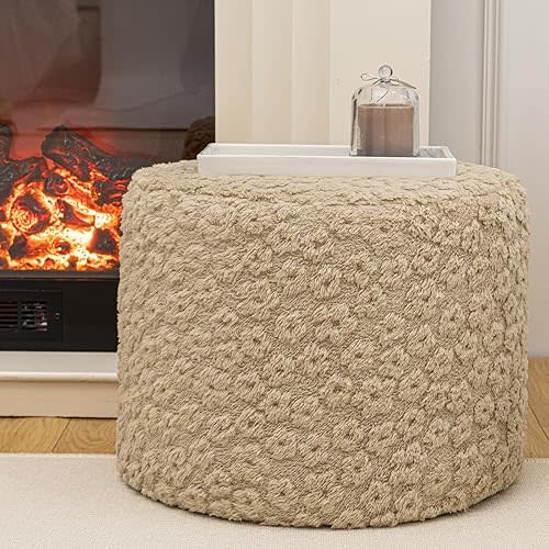 Ottoman Foot Rest Stuffed Round Boho Floor Poof Seating Armchair Ottoman Foot Stool Floor Cushion Bean Bag Pouf 18x18x14 Inch Hazel