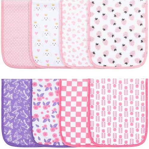 Hakochia Burp Cloths for Baby Boy & Girl Organic Cotton Large Unisex Burp Clothes Extra Absorbent Soft Neutral Burping Rags Spit Up Cloth Sets for Newborns 8 Pack
