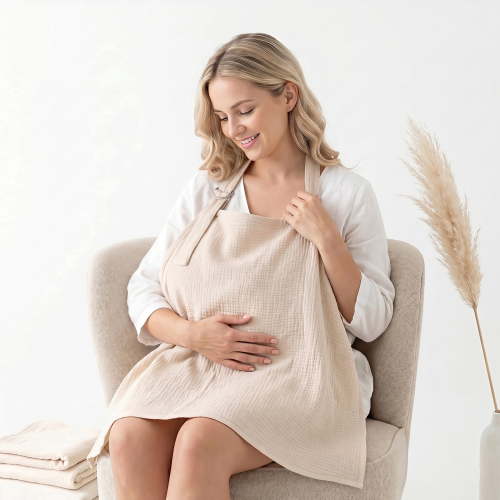 ZNQPLF Nursing Cover for Breastfeeding, Soft Cotton Muslin Breastfeeding Cover, Multi-Use Privacy Cover for Moms, Wheat