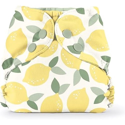 Esembly Cloth Diaper Cover - Reusable Swim Diaper, Waterproof, Breathable - Adjustable Outer Layer Over Absorbent Inner for Blowout Protection - Lemons, Size 1 (7-17lbs)