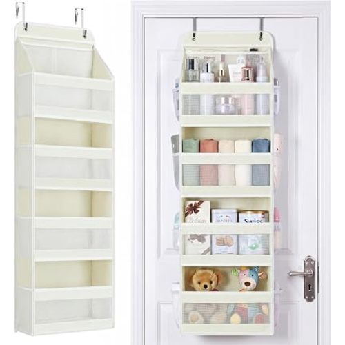 Yecaye Over the Door Organizer, 4 Tier Door Organizer Hanging, Ivory-White