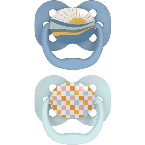 Dr. Brown's Advantage Baby Pacifier, Fully Symmetrical Soother with Soft Silicone Bulb, Blue Sunrise, 0-6m, BPA Free, 2 Pack
