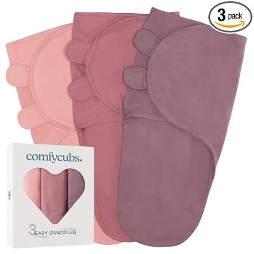 Comfy Cubs Easy Swaddle Blanket, 3 Pk Small - Blush Mauve Mulberry