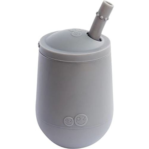 ezpz Mini Cup + Straw Training System - 12 Months+ (Gray) - 100% Silicone Training Cup for Infants + Toddlers - Designed by a Pediatric Feeding Specialist