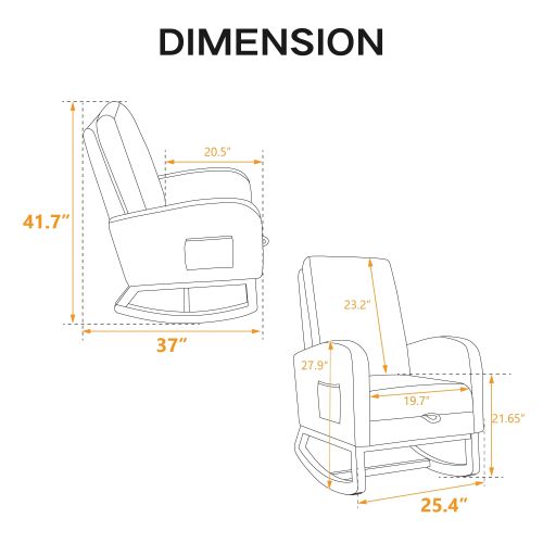 25.4"W Nursery High Bck Rocking Chair with Retractable Footrest