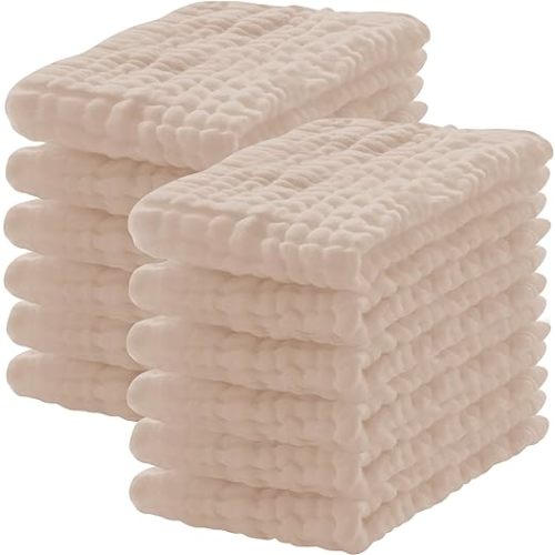 Lovely Care 12 Pack Muslin Burp Cloths 100% Cotton Muslin Cloths Large 20''x10'' Extra Soft and Absorbent Baby Burping Cloth - Brown