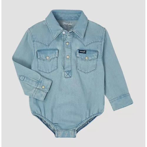 Baby Boy Long Sleeve Denim Bodysuit with Western Snap Placket | COLLECTIONS | Wrangler®