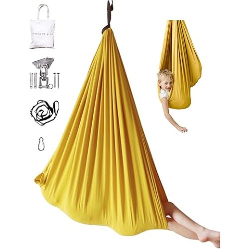 Marlowe & Co Indoor Outdoor Double Layer Cotton Sensory Compression Swing, Special Needs Therapy Swing, Holds 200 pounds, 360° Swivel Hardware Included, Retro Pineapple