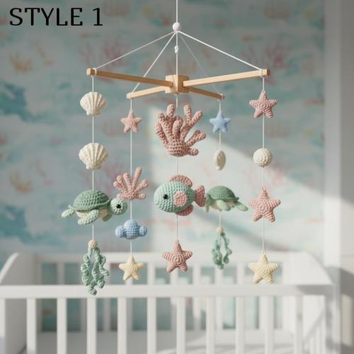 Crochet Ocean Baby Mobile Sea Turtle Fish Coral Starfish Shell Boho Underwater Nursery Decor Handmade Gift