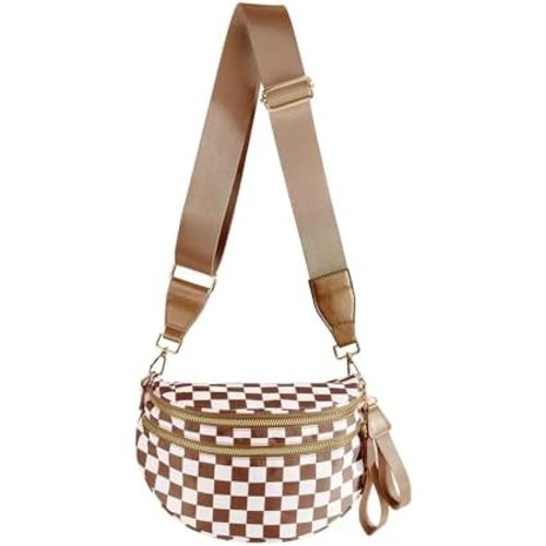 Spacious Checkered Nylon Crossbody Bag Bum Bag Checkered Handbags Wallets for Women