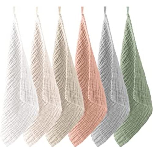 Konssy 6 Pack Baby Muslin Washcloths for Unisex 100% Cotton Wash Cloth Set for Baby Face Body Comfy and Soft for Newborn Infants Kids Girls and Boys