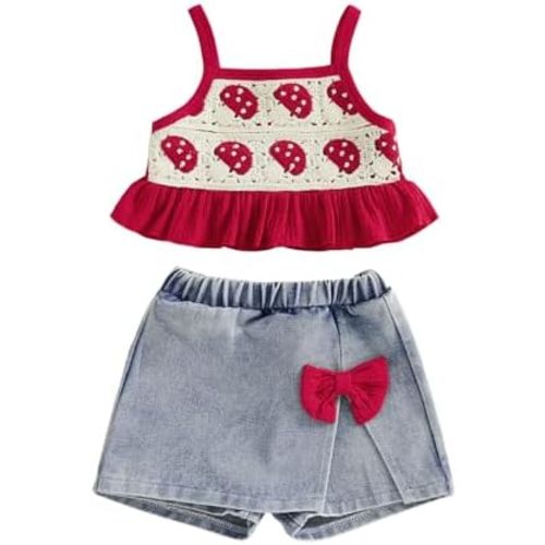 YINGISFITM Toddler Baby Girl Clothes Summer Boho Sleeveless Tank Top Jeans Shorts Skirts Western Outfit Girls Clothing Set