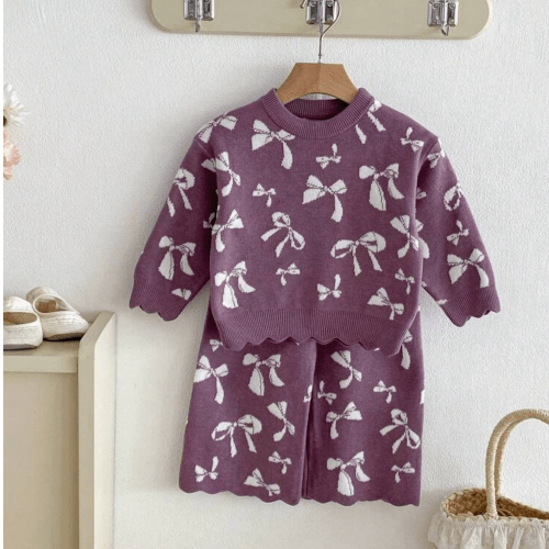 Bow Blossom Knit Plum Set