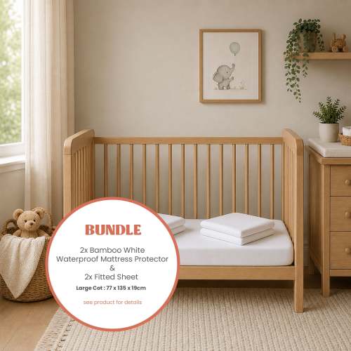Bamboo White Large Cot 2x Fitted Sheets & 2x Mattress Protectors Bundl – Bubba Blue Australia