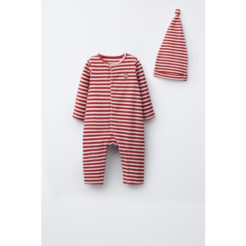 STRIPED TOWEL JUMPSUIT AND POMPOM HAT - Dark red | ZARA United States