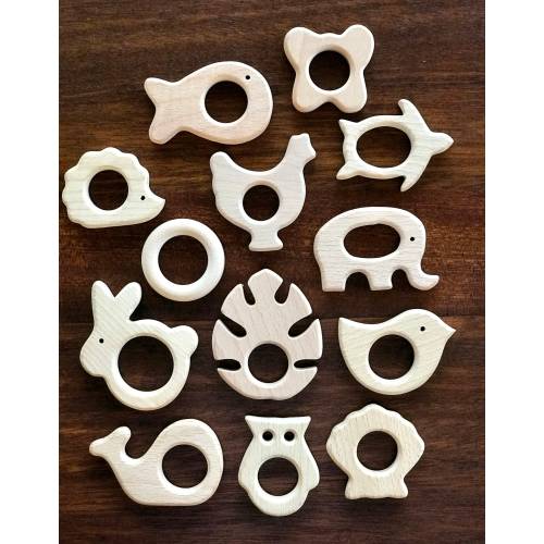 Solid Beech Wood Teething Ring - Animals - Monstera Leaf - Ring