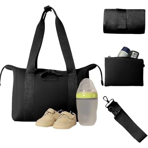 Small Diaper Bag Tote - Lightweight 12x7x8 in Neoprene Diaper Bag with Changing Pad and Pouch, Water-Resistant