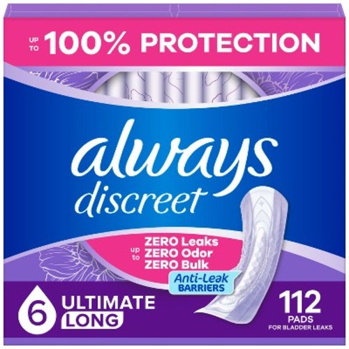 Always Discreet Incontinence Pads - 6 Drop Extra Heavy Long Pads - 112ct