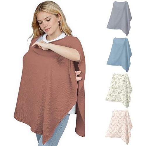 Muslin Nursing Cover Up for Breastfeeding, Soft & Breathable Cotton Breast Feeding Cover for Women, Full Privacy Breastfeeding Cover - Newborn Baby Essential, Red Brown