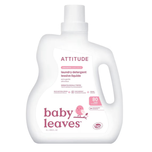 ATTITUDE Baby Laundry Detergent Liquid, EWG Verified, Safe for Baby Clothes, Infant and Newborn, Vegan and Naturally Derived Washing Soap, HE Compatible, Unscented, 80 Loads, 67.6 Fl Oz