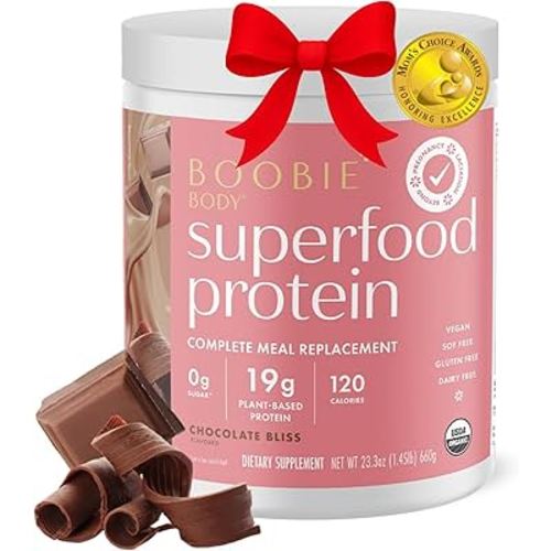 Boobie Body Superfood Protein Pregnancy and Postpartum Meal Replacement Shake, Chocolate Bliss Flavor | 19g Protein | Safe for Lactation & Motherhood | Organic, Vegan, Zero Sugar, 1 Tub (20 Servings)