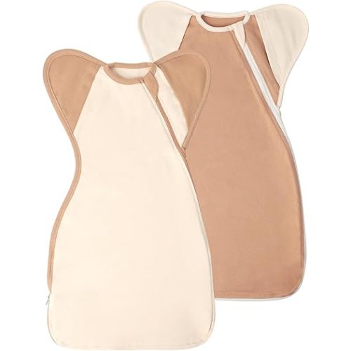 Premium Soft Cotton Swaddle Blanket Sleep Sack Arms Up Design 2 Packs 3-6 Months, Hands Up 3-Way Transitions to Arms-Free Wearable Sleeping Sack Bag for Baby Boys Girls Snug Fit Calms Startle Reflex