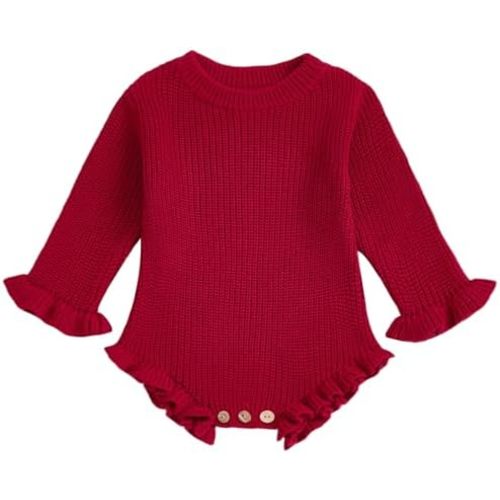Mubineo Baby Girl Fall Winter Clothes Basic Plain Cute Sweater Romper Outfit Pullover Ruffle Long Sleeve Newborn Outfits