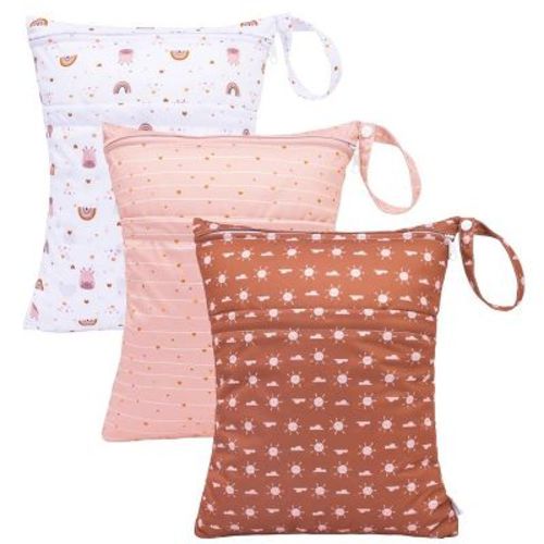 Wet Dry Bags 3 Pack | Reusable Waterproof Storage Bags with 2 Pockets for Swim, Diapers, Gym & Travel