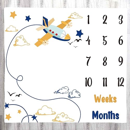 LYLYCTY Baby Memory Blanket, Airplane Sky Pilot Milestone Blanket, 48x40 Inch Baby Growth Chart Photo Background BTLSLY422