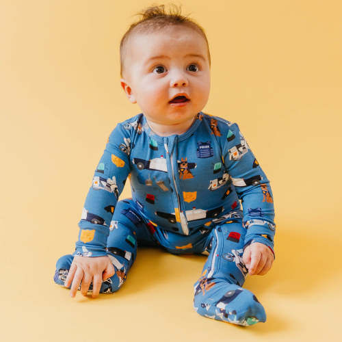 Bamboo Convertible Zip-Up Footie Pajama - Policemen