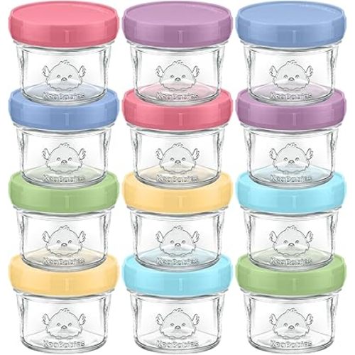 KeaBabies 12pk 4oz Glass Baby Food Containers with Lids - Leak-Proof, Microwavable Small Glass Jars, Baby Purees & Toddler Snack Storage Containers, BPA-Free, Dishwasher & Freezer Safe (Nord)