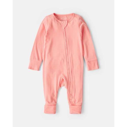Baby Girl PurelySoft™ 2-Way Zip Sleep & Play Pajamas - Coral | Carter's