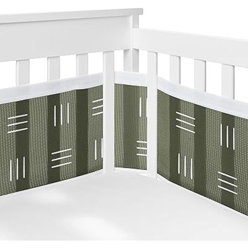 Sweet Jojo Designs + BreathableBaby 2-Piece Breathable Mesh Crib Liner Set (Hunter Green Boho Mudcloth) for Boys/Girls, Baby, Infants/Newborn Nursery (Dark Sage, Bohemian, Hatch for Jungle Collection)