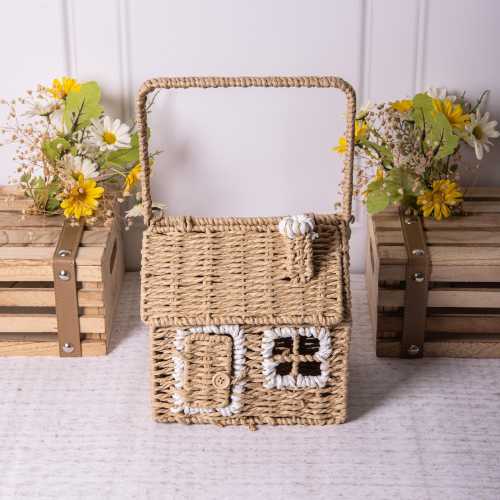Toy Box House Shaped Natural Wicker Storage Basket / Playhouse