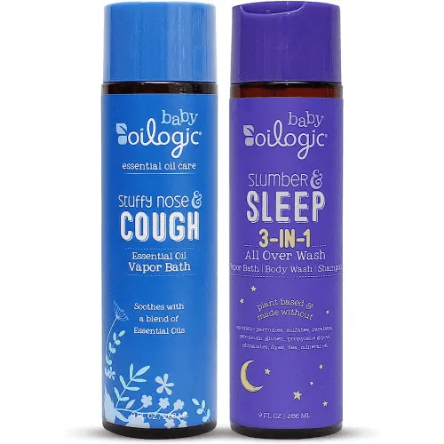 Oilogic Baby Vapor Bath Relief for Babies & Toddlers Bundle - 2-Pack (Slumber & Sleep, Stuffy Nose & Cough) - Baby Care Essentials for Tub Made with 100% Pure and Natural Blend of Essential Oils