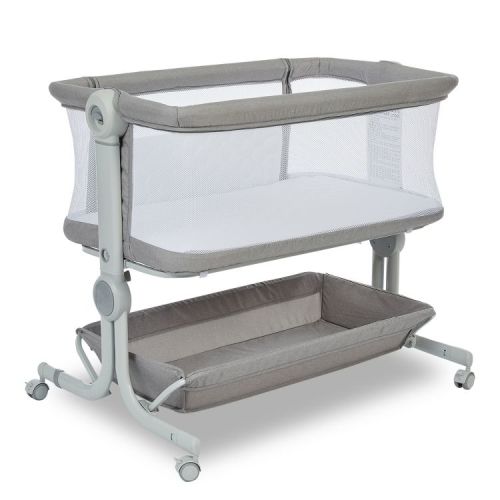 3-in-1 Portable Bedside Bassinet for Baby–6 Height Levels, Anti-Reflux Incline, Light Gray, No Detachable Mosquito Net
