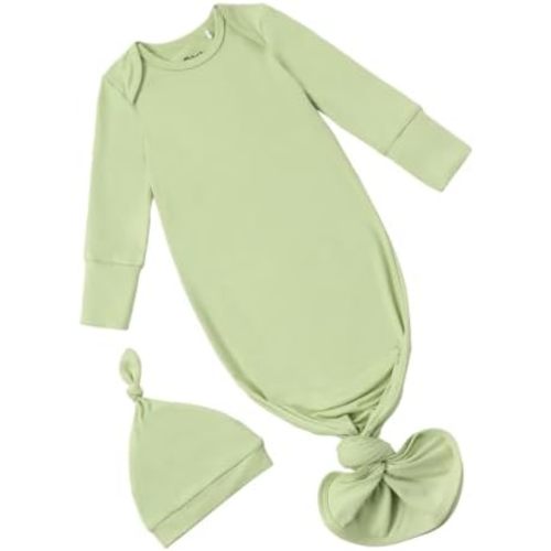 PATPAT Baby Sleeper Gown with Hat for Newborn, Knotted Baby Gown with Fold-Over Mittens for Infant Girl Boy Home Coming Gift