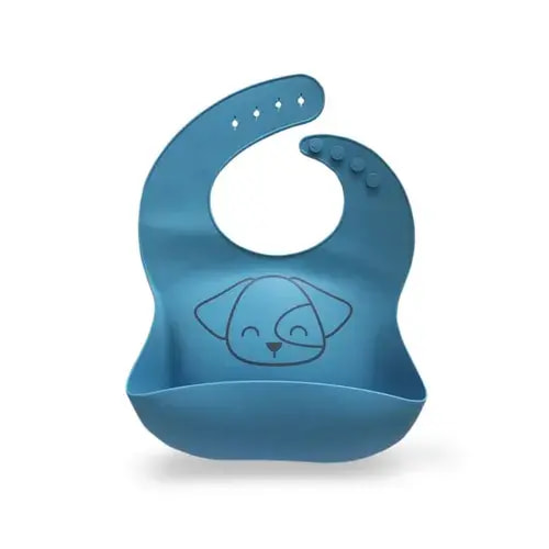 Plum Silicone Catcher Bib - Puppy - Teal | Baby Bunting AU