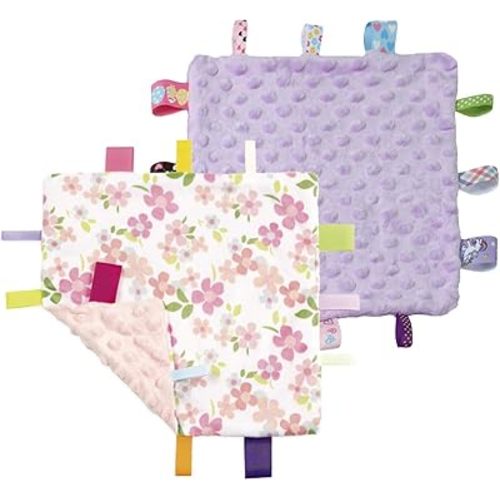 CREVENT Tag Security Blankets for Babies, Soft Small Loveys for Girls, Baby Comforter Sensory Blanket, Great Gifts for Birthday Baby Shower 10"X10" (Wildflow+Purple)