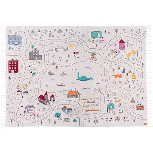 Extra Large Organic Cotton Road Map Kids Play Rug 81 x 54 Inches – Hand-Woven Non-Toxic Reversible Montessori Nursery & Classroom Carpet