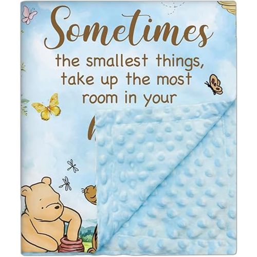 Sirjiera Winnie Quotes Baby Blanket for Baby Girls, Pooh Nursery Blanket with Double Layer Dotted Backing, Pink Printed Bed Throw Blanket, for Baby Shower Birthday 30 * 40IN