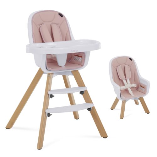 Amazon.com: Evolur Zoodle 2-in-1 High Chair for Baby & Toddler – Convertible High Chair to Toddler Chair, Padded Seat, 5-Point Safety Harness, Dual Dishwasher-Safe Trays, Solid Beechwood Legs – Pink