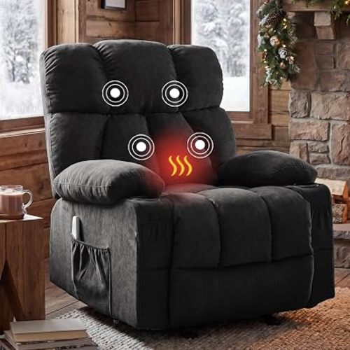 Massage Rocker Recliner Chair for Living Room, Vibration Massage Heat,Black