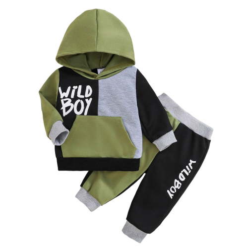 Ulanda Toddler Baby Boy Clothes Color Blocking Hoodies + Pants Fall Winter Outfits (Army Green, 9-12 Months)