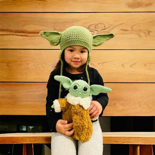 Baby Yoda Crochet Hat – Personalized Newborn Beanie with Name – Infant Halloween Hat, Handmade Yoda Costume