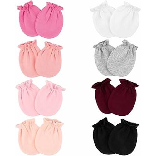 8 Pairs Baby Mittens Newborn No Scratch, Cotton Infant Gloves 0-6 Months | Soft & Breathable, with Elastic Wrist, Skin-friendly, 100% Cotton, Baby Girl Boy Must Haves Essentials