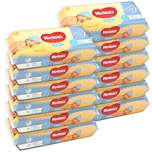 Huggies Baby Wipes Pure Water Fragrance Free Wipes, 56 Count (Pack of 12) Total 672 Wipes