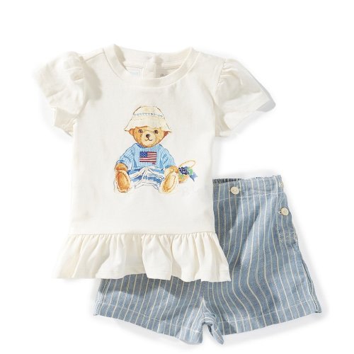 Ralph Lauren Baby Girls Polo Bear Tee & Linen-Cotton Shorts Set