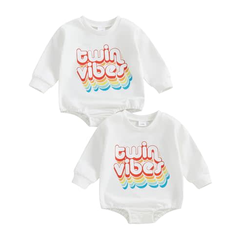 GOOCHEER Newborn Baby Boy Girl Twins Matching Outfits Crewneck Sweatshirt Bubble Romper Bodysuit Fall Winter Clothes Set