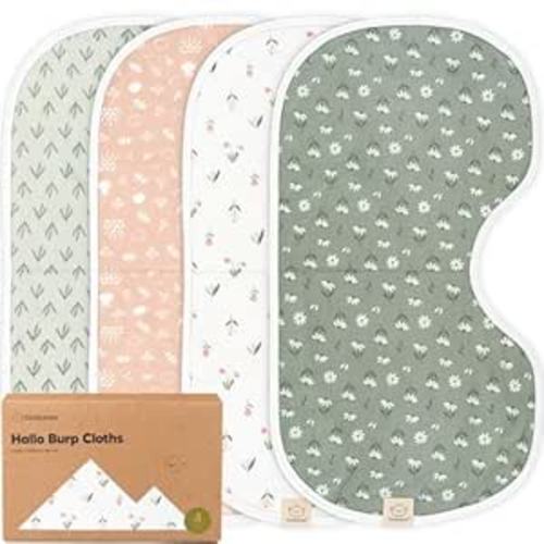 KeaBabies 4-Pack Baby Burp Cloths Baby Girl, Boy - Organic Cotton Burp Cloth, Extra Large, Absorbent, Soft Burping Cloths & Bibs Set for Babies, Newborn Burp Clothes, Thick Burp Rags (Fleur)